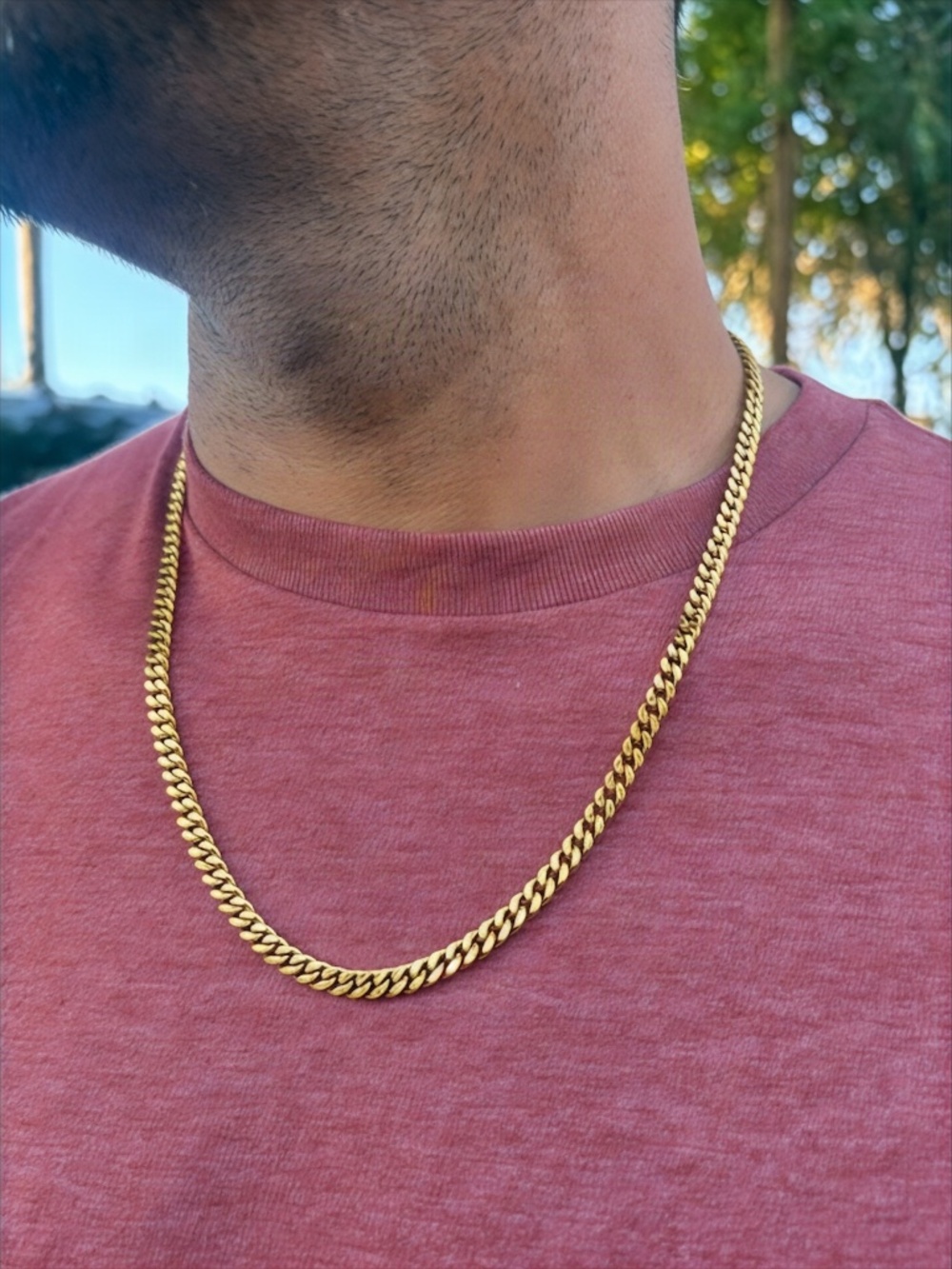 18K Gold PVD Stainless Steel Diamond Cut Curb Chain Necklace 5mm
